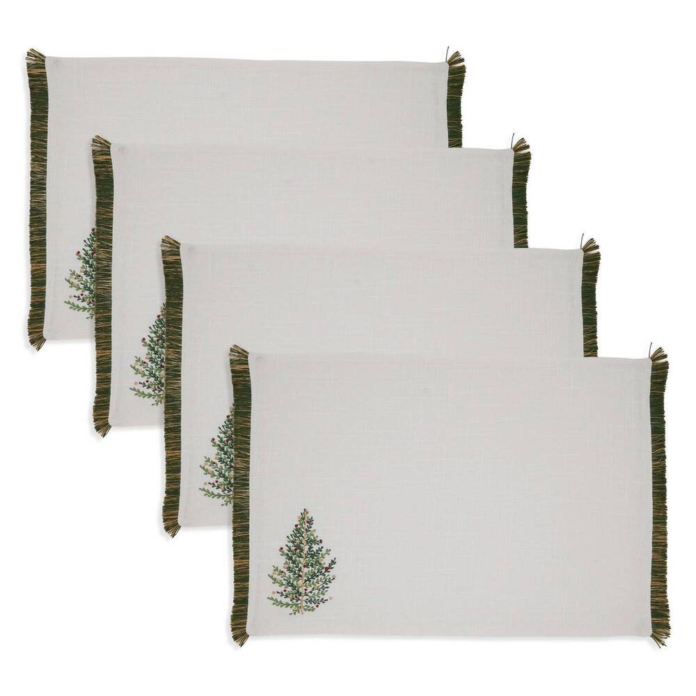 NEW SARO LIFESTYLE forest of cheer placemats - set of 4 in off white